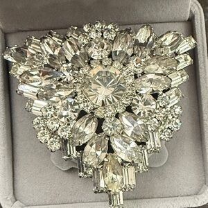 Vintage Silver Tone Rhinestone Statement Brooch Large Crystal Pin + 🎁